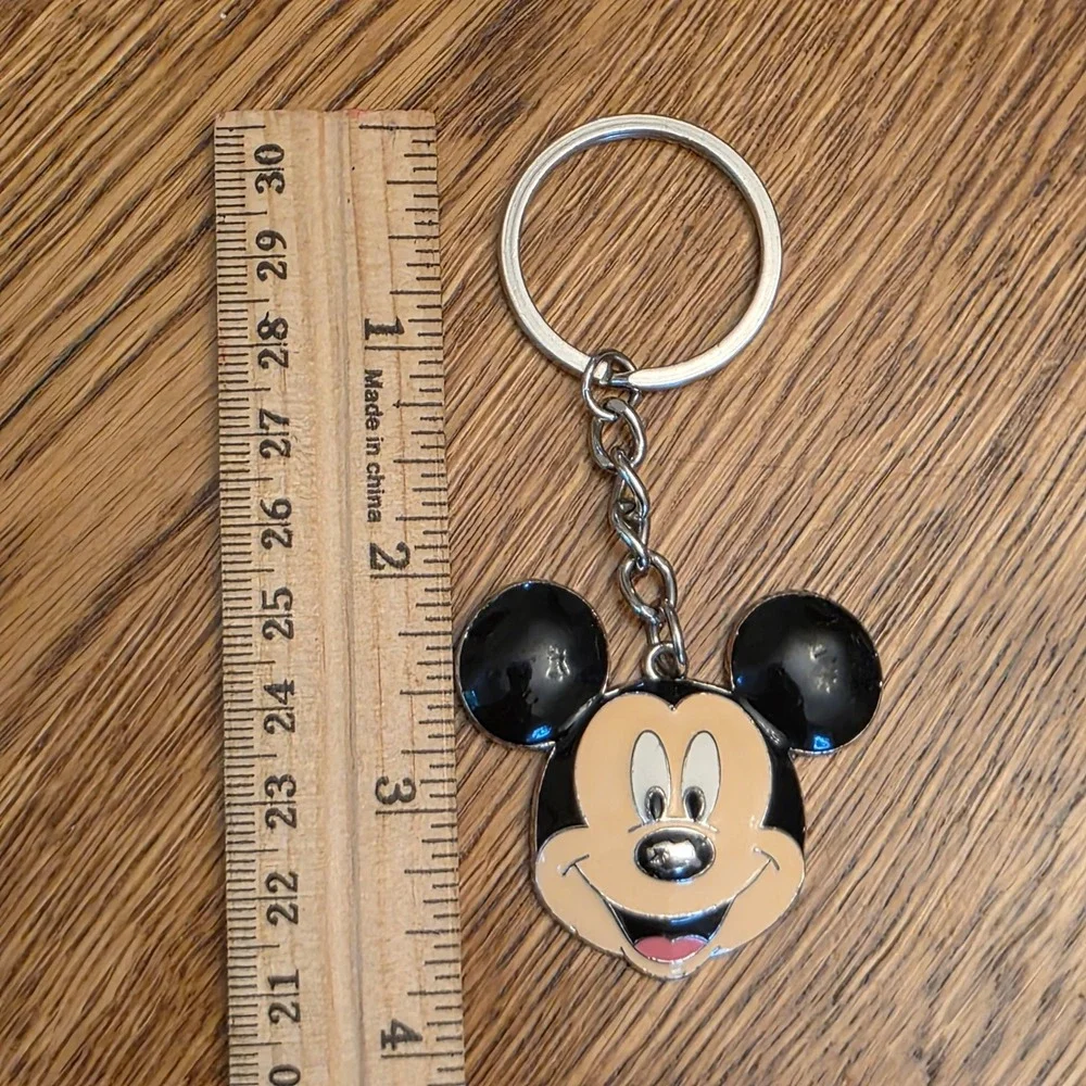 Disney Mickey Mouse Enamel Keychain Silver Tone Metal Bag Charm Nostalgia Disney